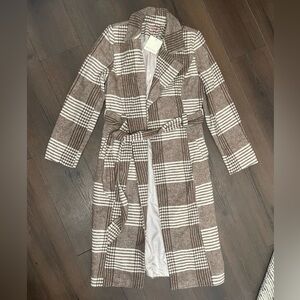 NWT VICI Plaid Pocketed Full Length Coat